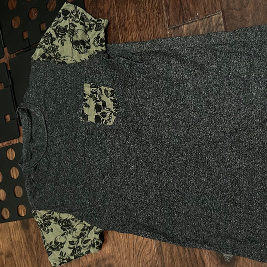 Grey Shirt with green skull - Youth Large