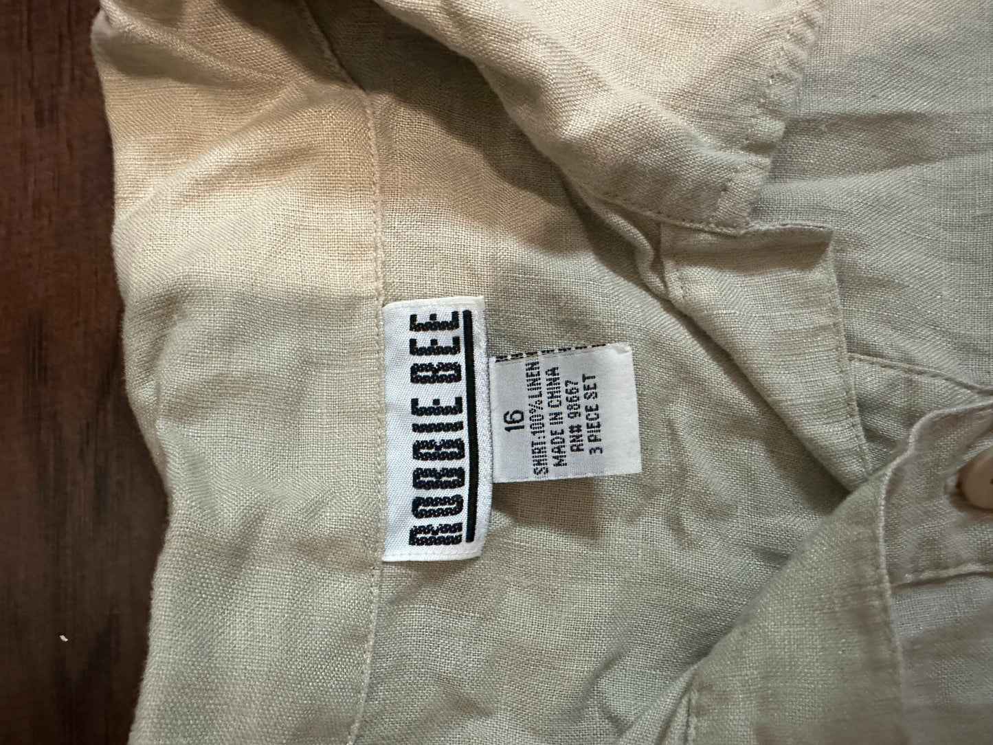 Robbie Bee Womens Linen Button Up Shirt Size 14 Beige Roll Up Floral