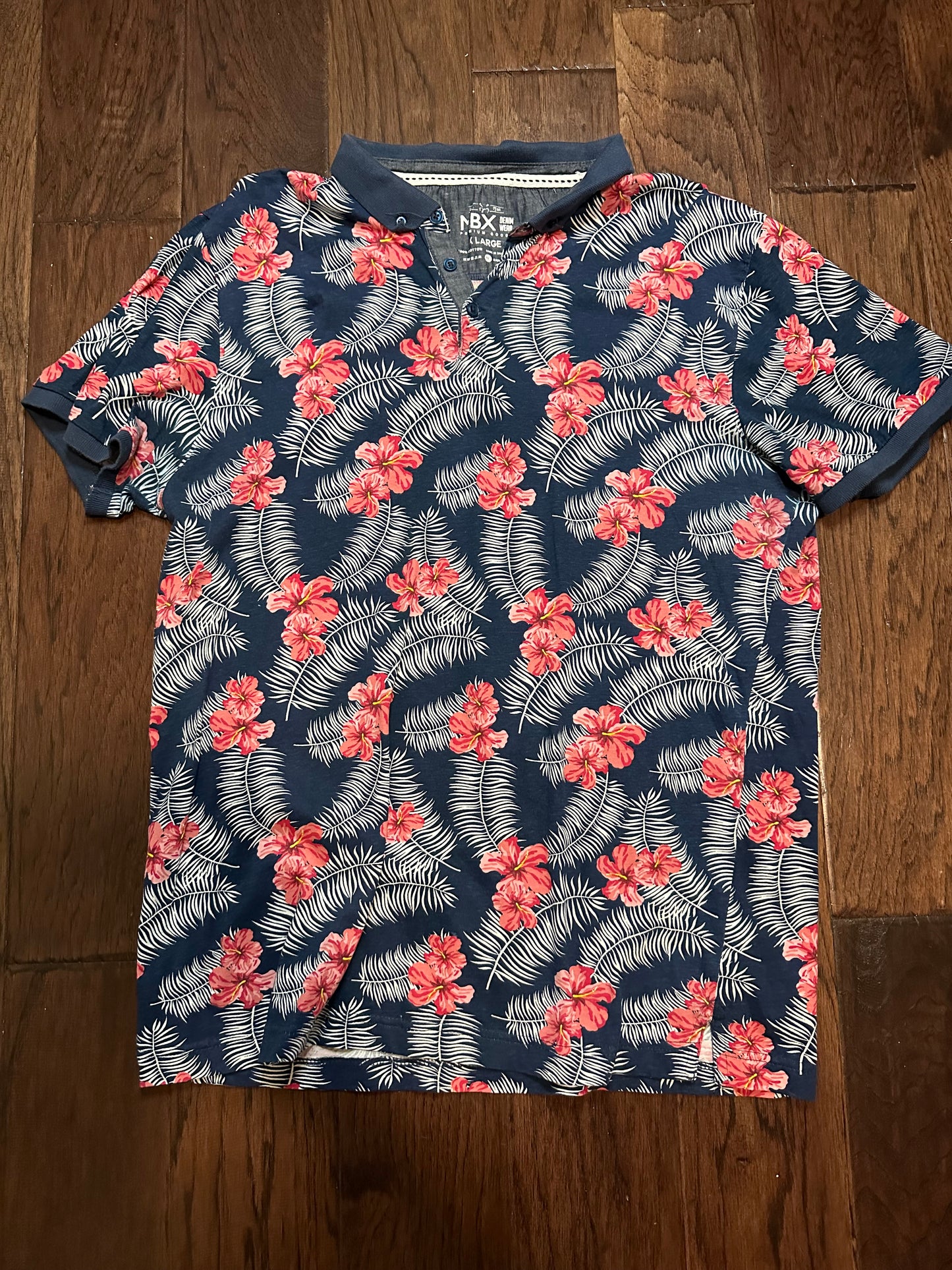 Navy blue floral polo XL