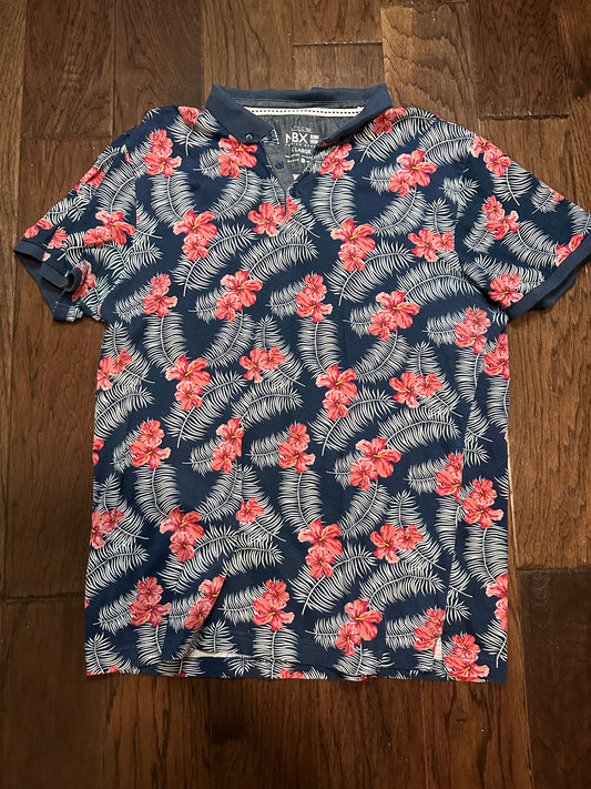 Navy blue floral polo XL