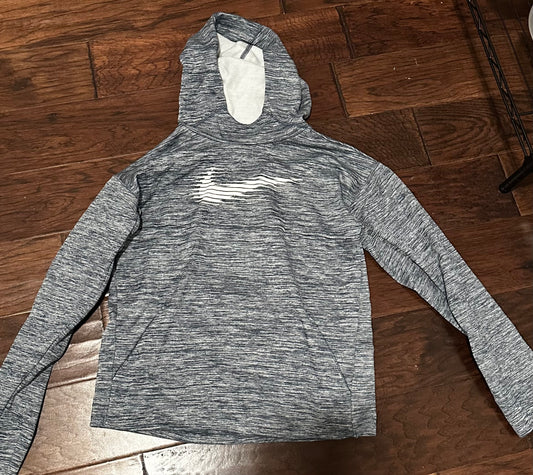 Nike Grey Striped Swoosh Hoodie - Youth Large